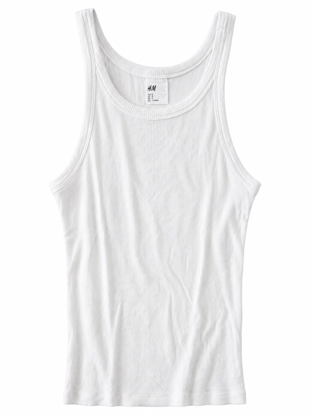 H&M White Ribbed Tank Top | 100% Cotton Scoop Neck Camisole Size S